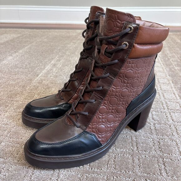 Louise et Cie Vampa Lace-up Combat Boot Women 11 Brown Chucky Stacked Heel Ankle - Picture 3 of 10
